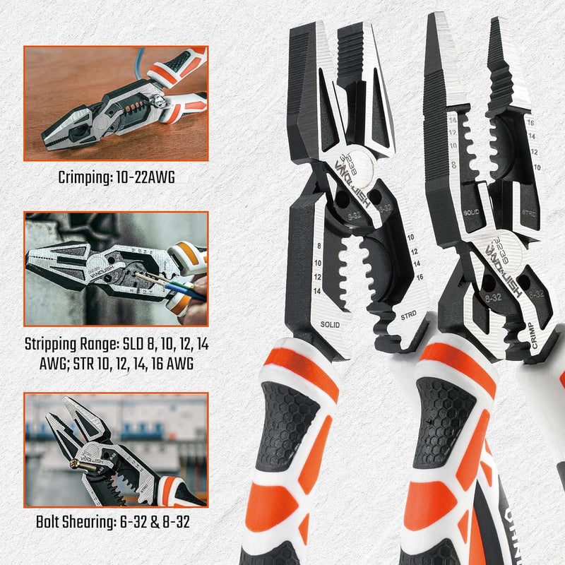 Vanquish 2 Pcs Pliers Set, 8 Inch Multifunctional Linesman and Long Nose Plier, Wire Cutter/Crimper/Stripper, CRV Steel Heavy Duty Pliers - Image 5